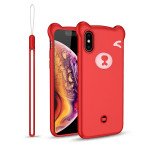 Wholesale iPhone Xs Max 3D Teddy Bear Design Case with Hand Strap (Red)